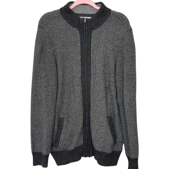 Joseph Abboud L Knit Cardigan Full Zip Sweater Gray Wool Blend Pockets Mens Fall - Picture 1 of 11